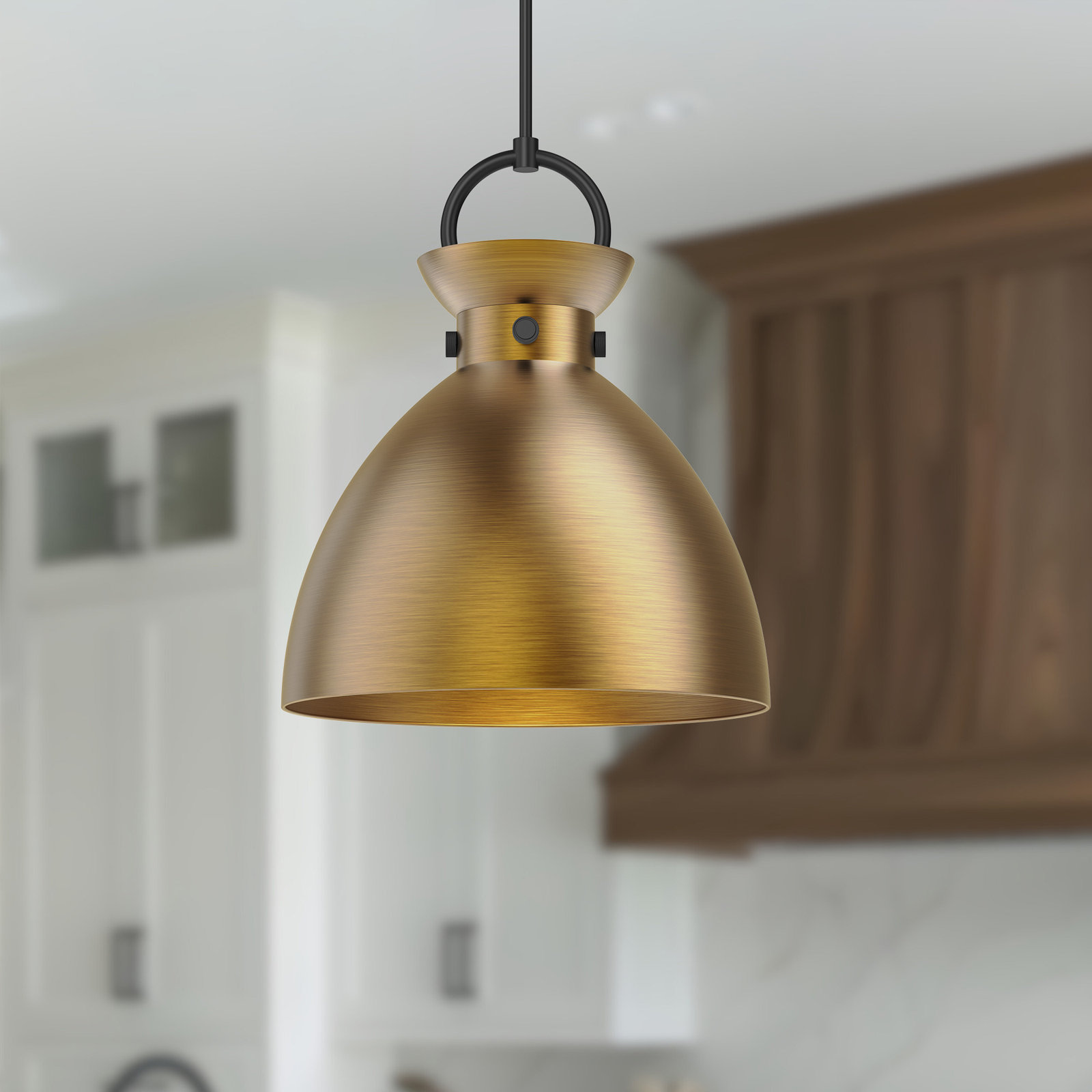 Tinka Single Light Metal Steel Pendant, Aged Gold, Matte Black/Aged Gold, 21.75" H x 18" W x 18" D