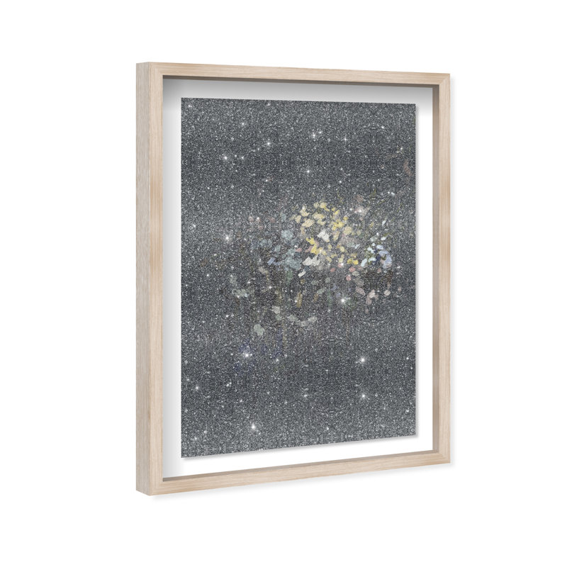 Midnight Flowers Framed Graphic Art, 11.5"H x 16.5"W, Natural Oak Shadowbox