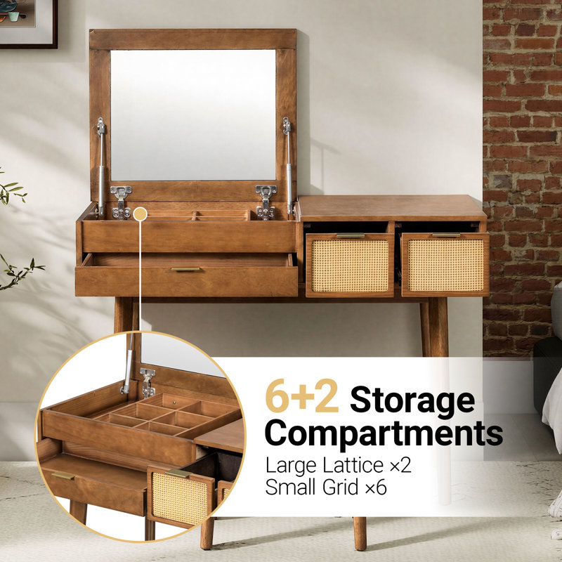 43.5"Vanity Set with Flip-top Mirror and Stool, Dressing Table with Three Drawers and storage space