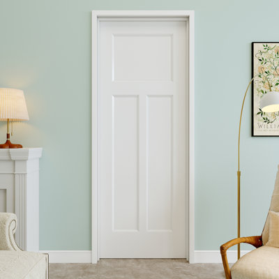 36" x 80" T Shape-Panel Molded Solid Interior Prehung Door with Silver Hinges, Solid Core Door Slab, Paintable & Waterproof, Suit for Laundry, Closet Doors, Room Doors, Right Hand