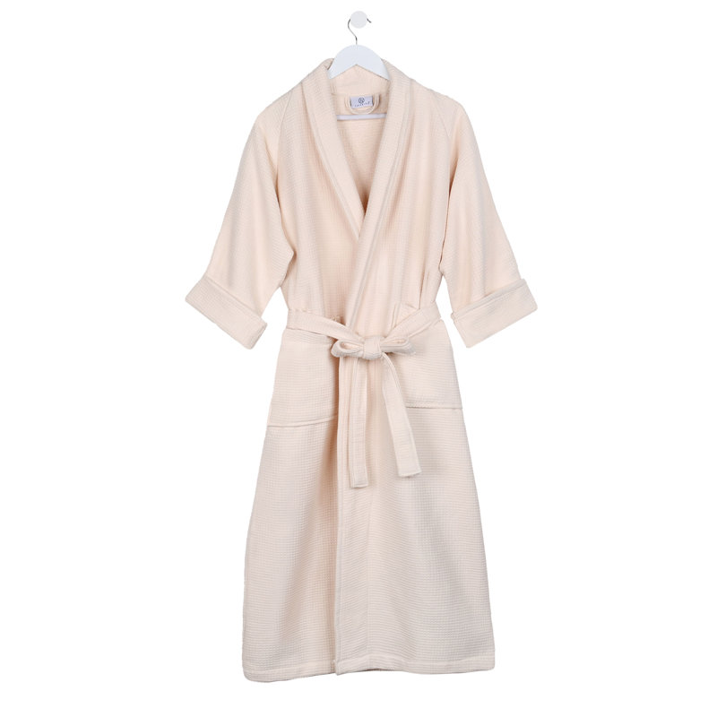 McPhail Waffle Weave Honeycomb Cotton Soft Plush Lightweight Unisex Adult Bath Robe, Cream, M