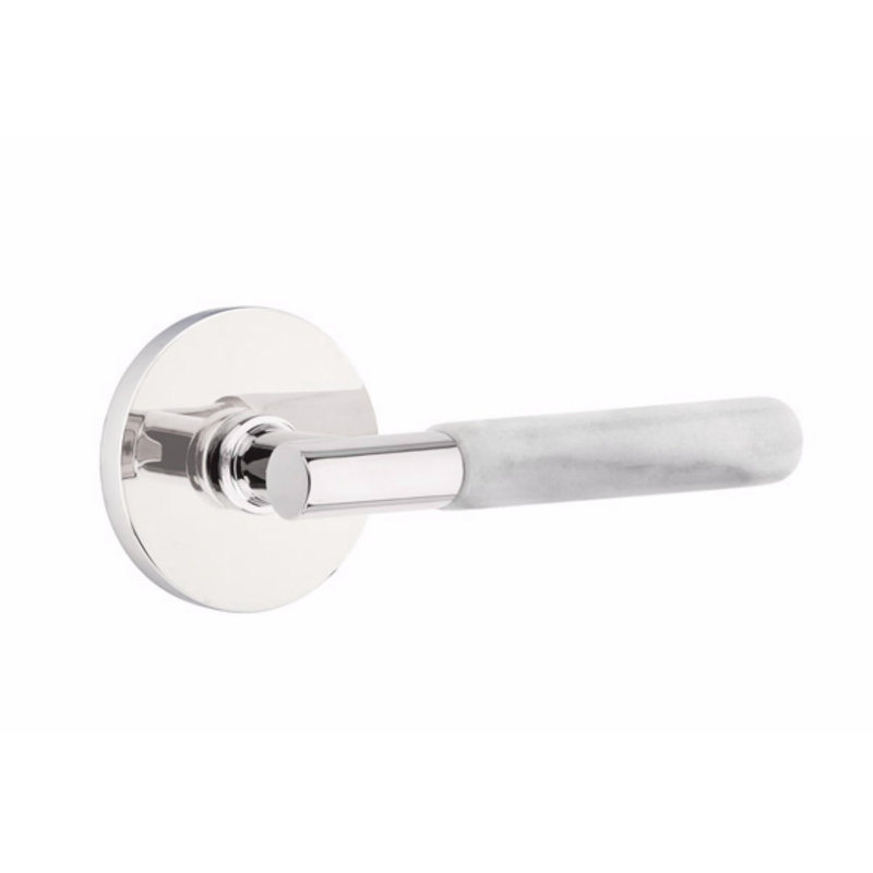 Ensemble de leviers d'intimité Emtek Select, rosette à disque, tige en T, poignée en marbre blanc, gauche, Droite