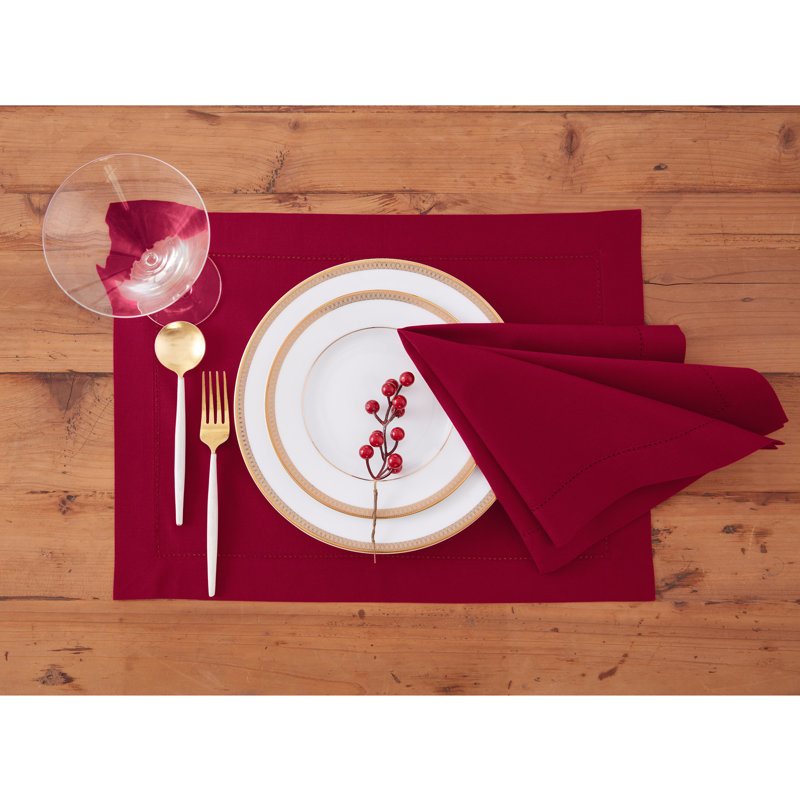 Cotton Linen Hemstitch Dinner Napkins, Red