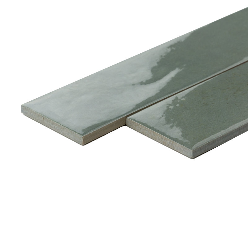 Miniature Soda 2.5" x 9.5" Zellige Porcelain Italian Tiles, Light Green Pearl