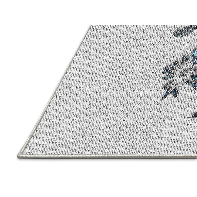 Tapis gris/noir/bleu à motifs, Rectangle 2 pi x 4 pi