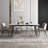 7-Piece Modern Extendable Dining Room Set, 94.5" White Marble Look Table with 6 Grey Upholstered Chairs, Tapered Metal Legs-1475895942-1475895943