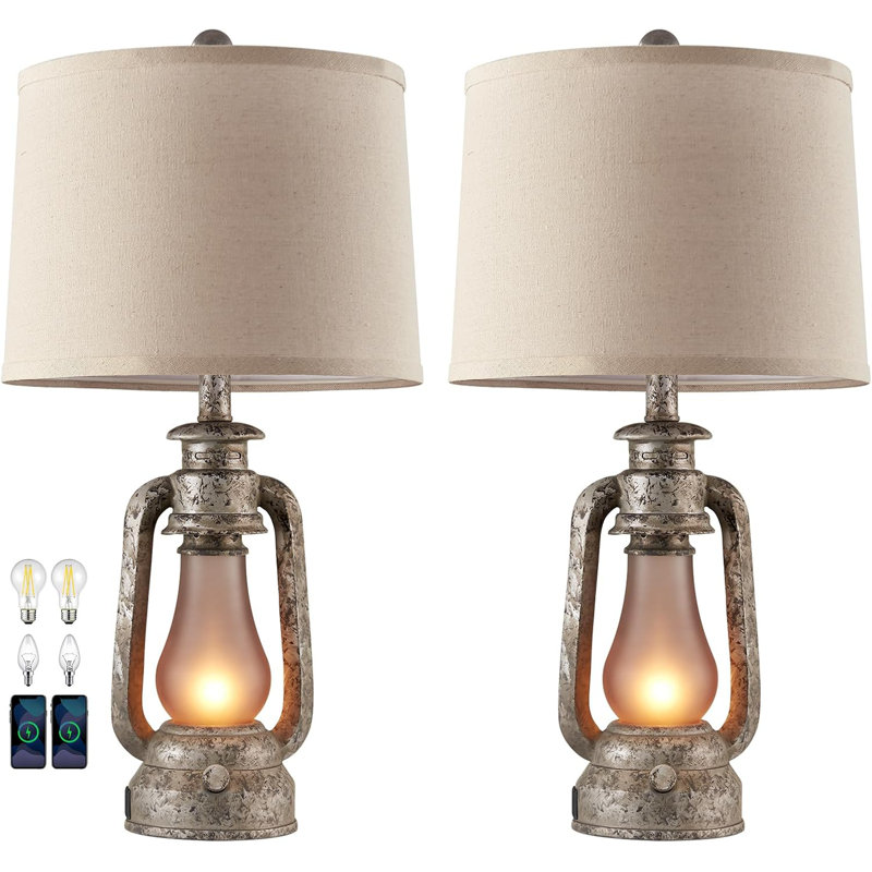 Arshawn Metal USB Table Lamp, 25" H x 12.5" W x 12.5" D, Iron Gray