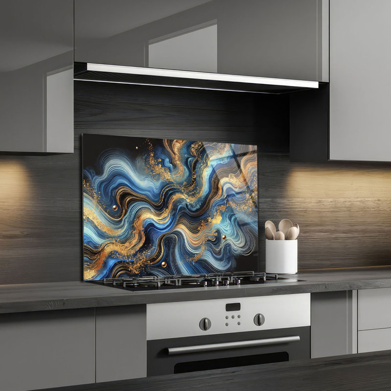 Dosseret en verre trempé Celestial Waves - Décoration murale de cuisine, H 36,5 po x l 36,5 po