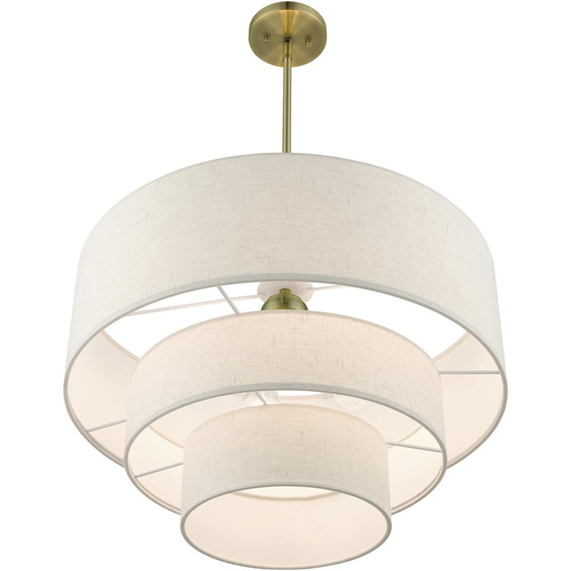 4 - Light Drum Chandelier, White, Oatmeal, Antique Brass