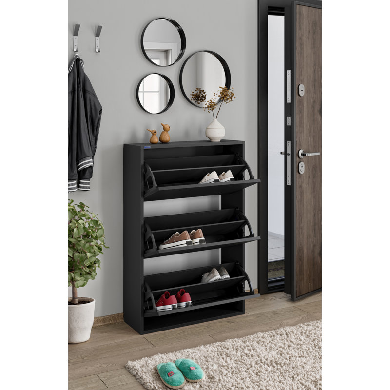 3-Tier Wooden Shoe Cabinet, Black