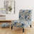 Scandinavian Simplicity Paisley Pattern - Upholstered Boho Slipper Chair, Blue Accent Chair