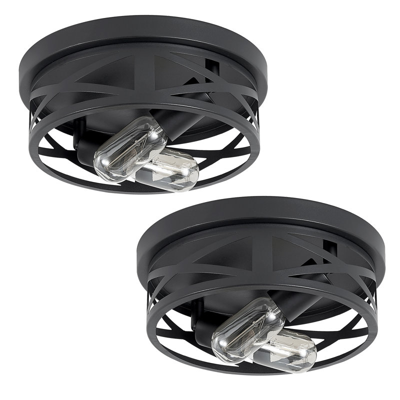 2-Pack Modern Crossed Black Metal 2-Light Flush Mount Ceiling Light(Bulb Not Include), Crossed