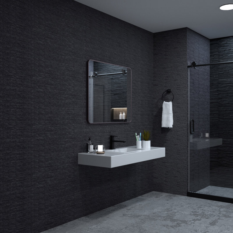 Miroir mural de salle de bain rectangulaire en aluminium avec cadre de salle de bain, 30 po x 36 po, Blanc
