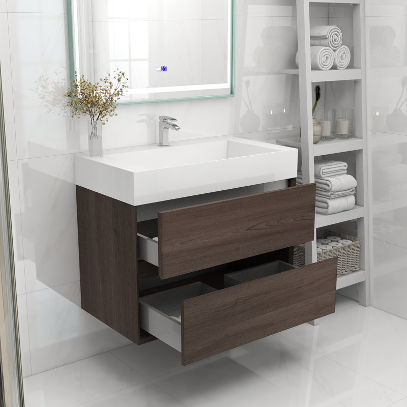 Meuble-lavabo mural simple 36 po, Chêne rouge