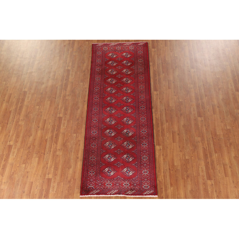 Red Geometric Traditional Runner Rug 3x9