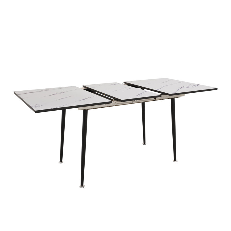 Expandable MDF Dining Table For 4-6, Medieval Style WF-With Black Metal Legs, White, 30" H x 63" W x 31" D