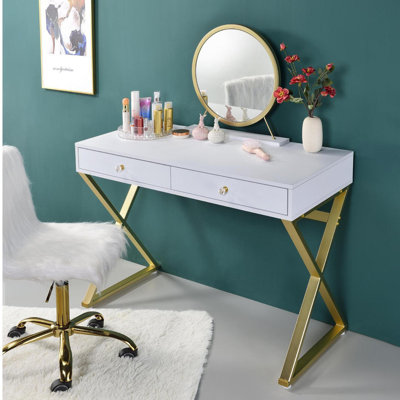 Bureau de coiffeuse rectangulaire avec miroir et plateau à bijoux
