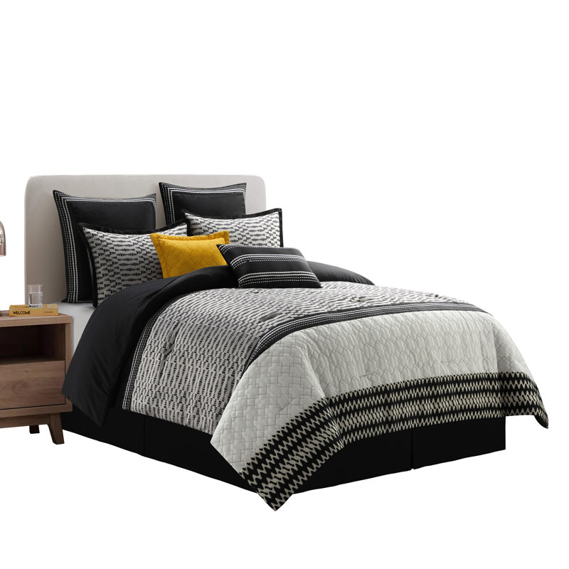  Black Microfiber 8 Piece Comforter Set, King Comforter + 7 Additional Pieces