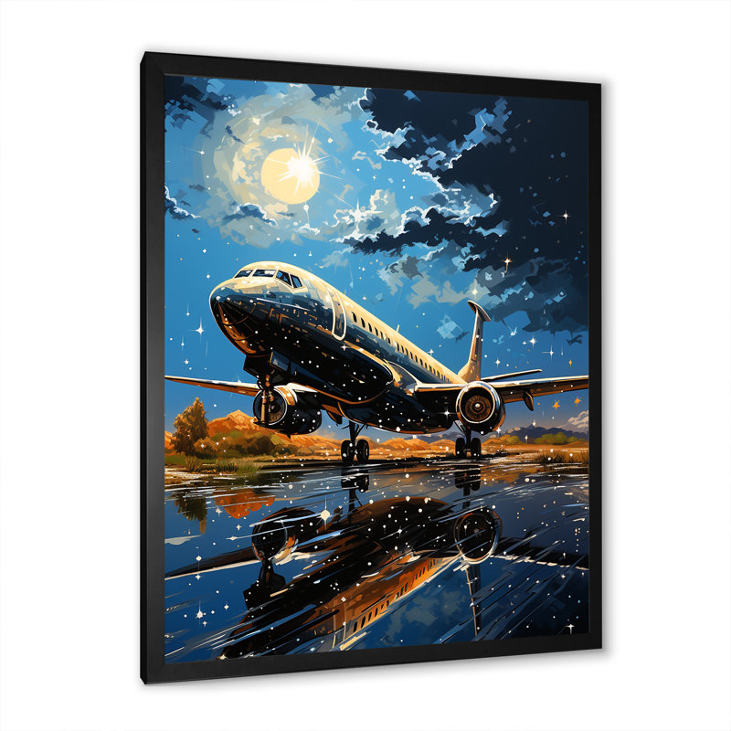 Futuriste aéronefs, derniers contrôles au clair de lune sur toile, Cadre photo noir, H 20 po x l 12 po x P 1 po