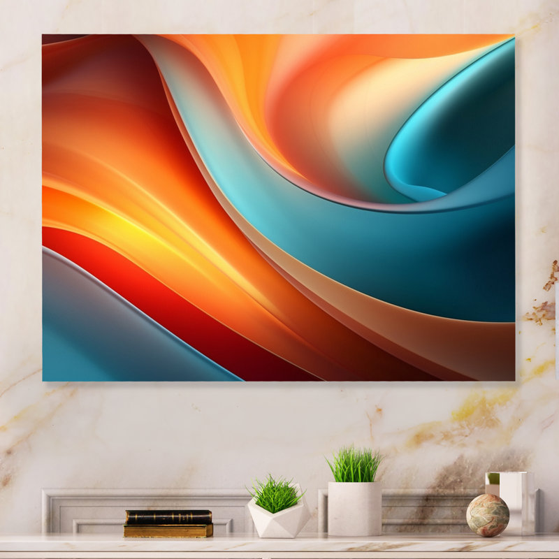 Décoration murale en métal orange à courants spectraux - fractales, H 16 po x l 32 po x P 1 po