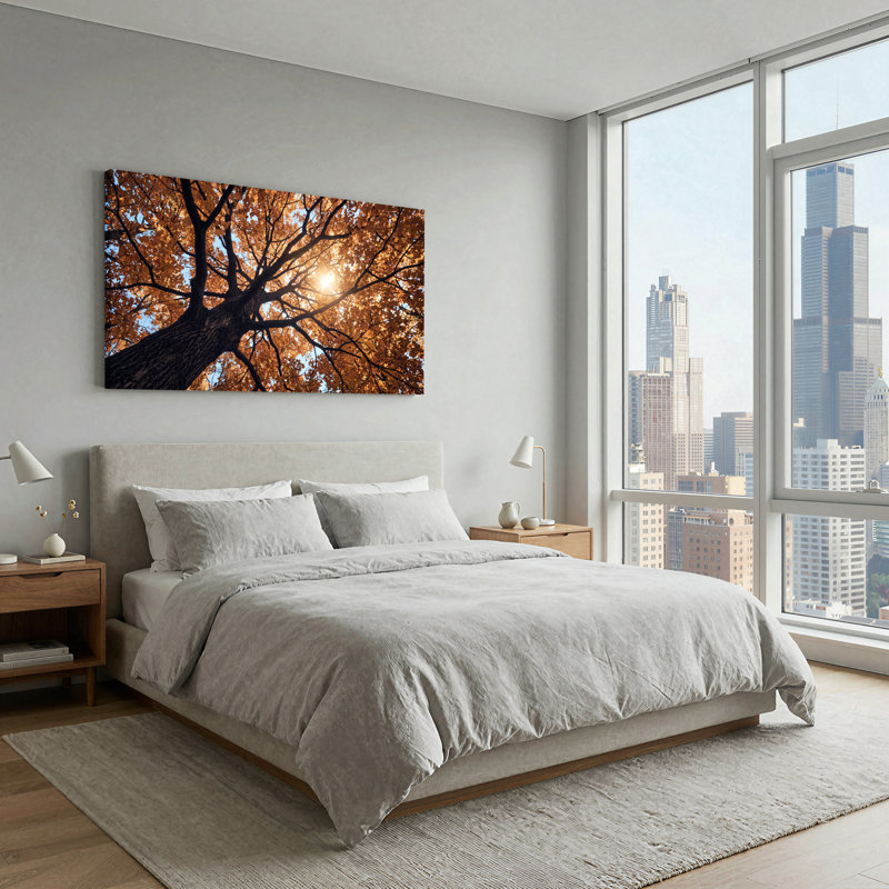 Toile dorée d'automne au soleil et ciel bleu, art mural 47 x 24 x 1,5 po
