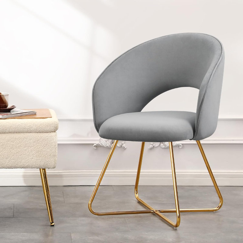 Modern Velvet Makeup Accent Chair Upholstered Barrel Chair, Gray Velvet