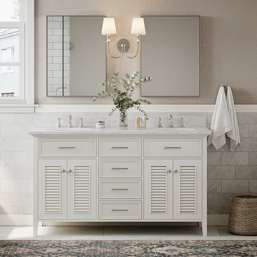 Davisboro Double Bathroom Vanity, Oval, White, 61"