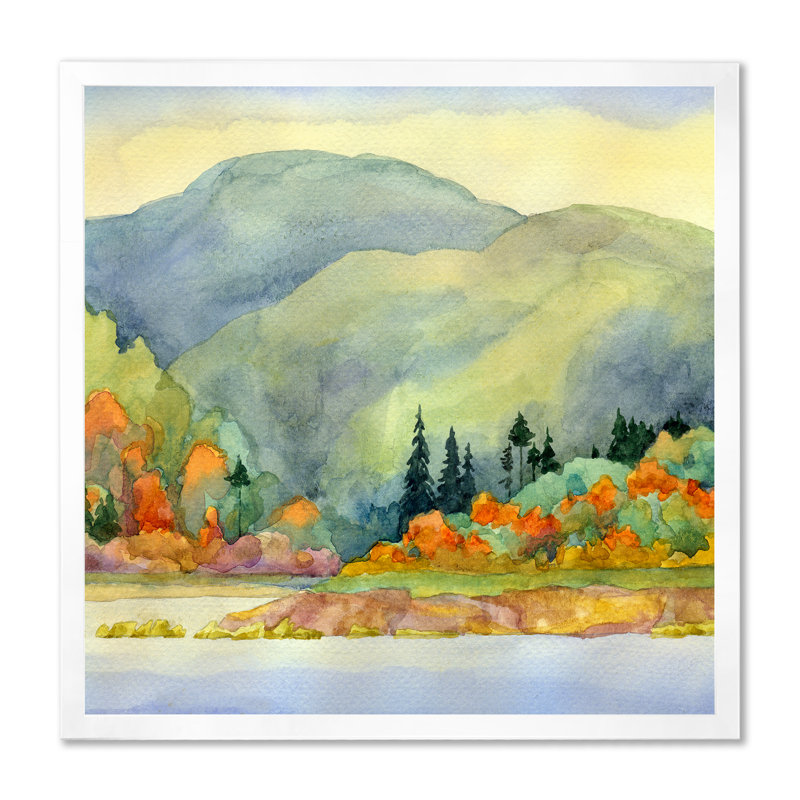 «Autumn Lake», peinture sur toile, Cadre photo blanc, H 36 po x l 36 po x P 1,5 po