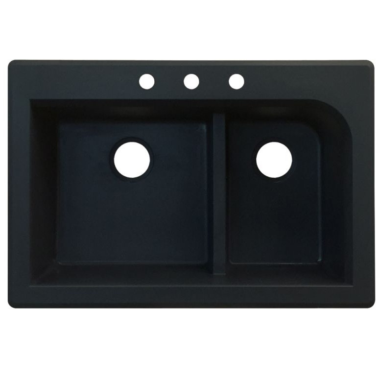 Évier de cuisine à double cuves l 33 po x l 22 po Radius, 3 trous, Noir