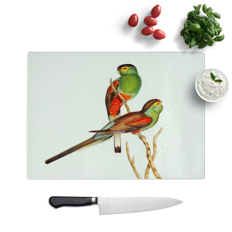 Tempered Glass Beautiful Parakeets Chopping Board, 39 cm W x 28.5 cm L