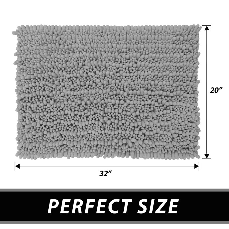 Tapis antidérapant ultra moelleux pour salle de bain en chenille, L 32 po x l 20 po, Gris