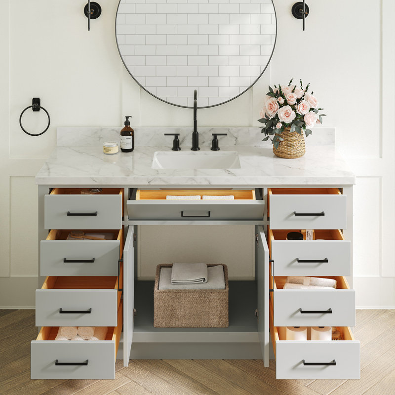 Ensemble de meuble-lavabo simple en bois massif avec plateau en marbre de 1,5 po Tidworth, Forme rectangulaire, Gris