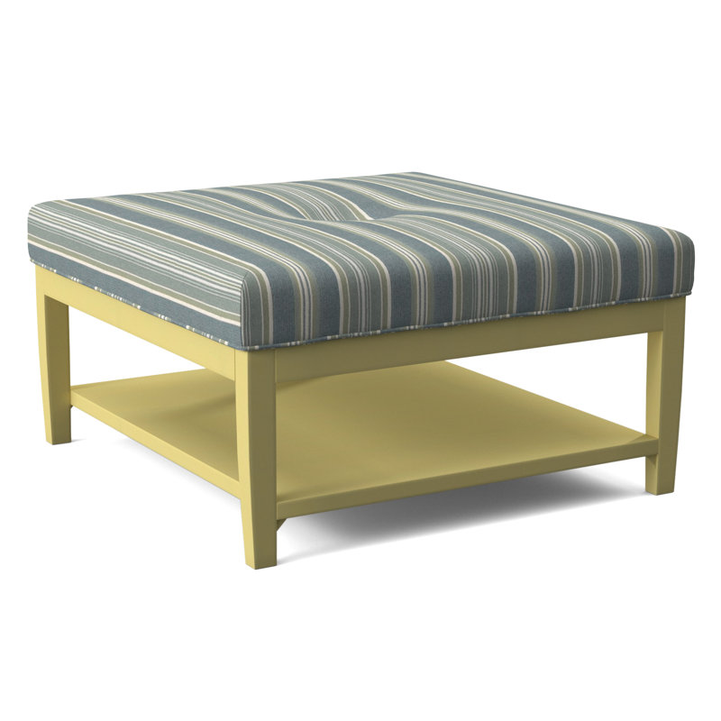 Hammond Square Ottoman, Frost White Finish, Green and Blue Stripe; 0252-54