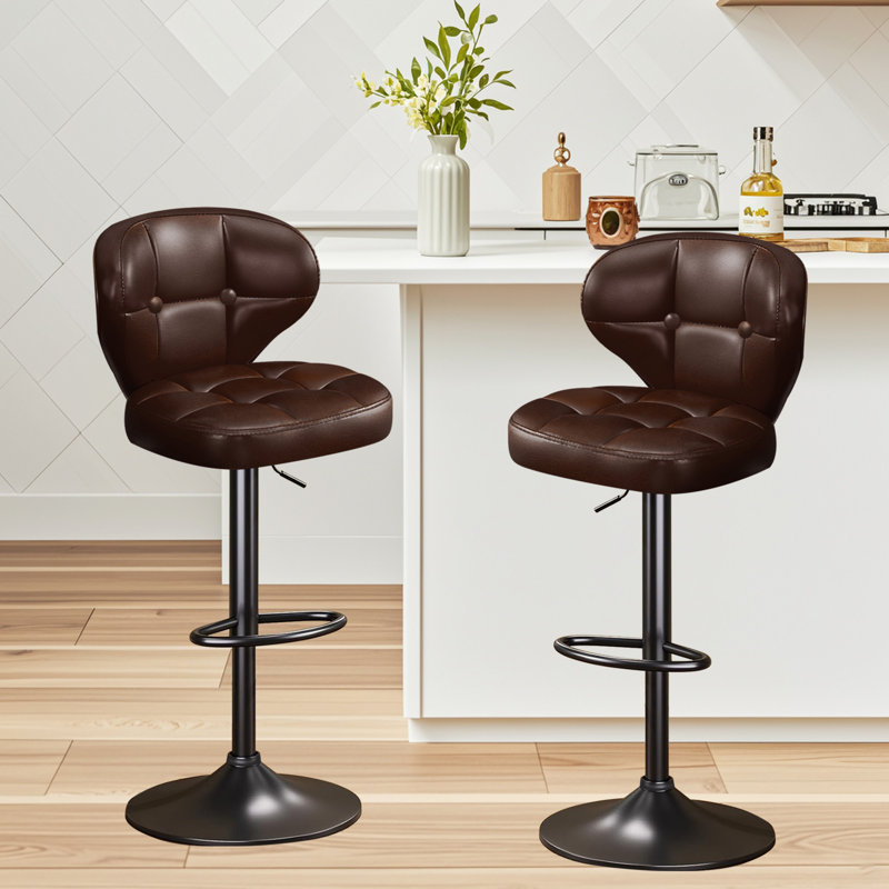 Ensemble de 2 tabourets de bar pivotants réglables avec dossier et repose-pieds, chaises de bar rembourrées à hauteur de comptoir pour îlot de cuisine, blanc
