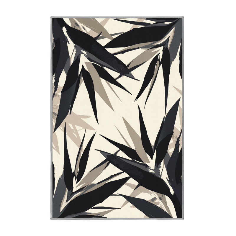 Tapis à motif d'étoiles tropicales lavables à la machine en gris - Reliure grise, 2 pi x 3 pi