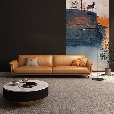 Orange Genuine Leather Modular Sofa cushion couch