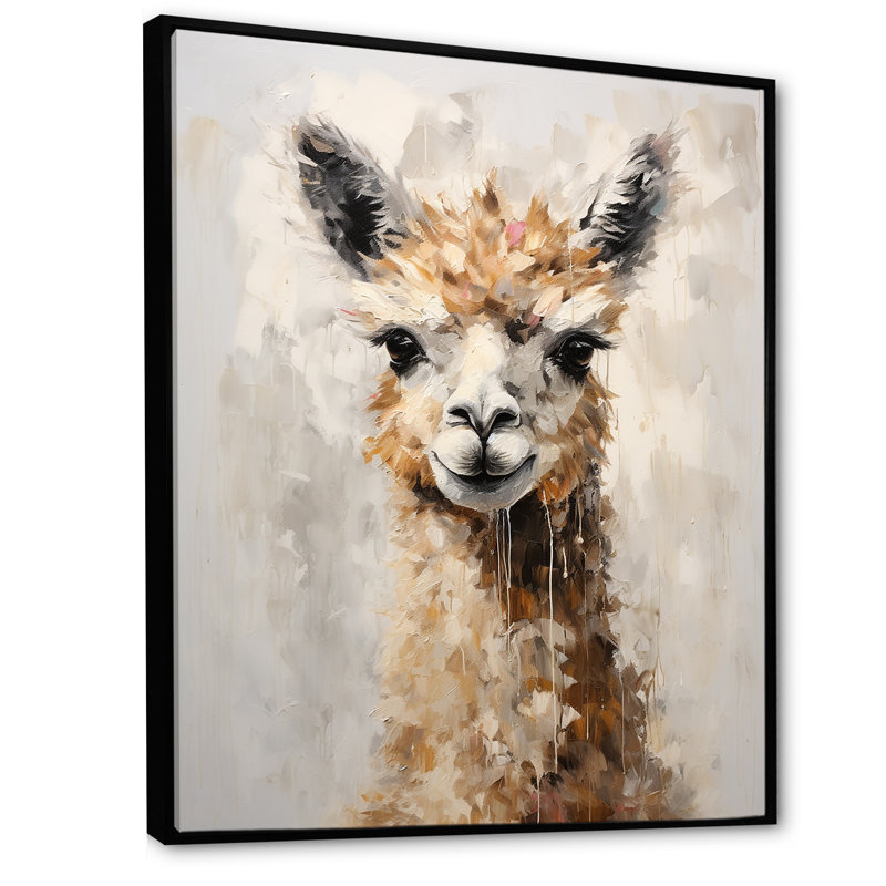 Minimalisme Alpaca Grunge - reproduction d'art sur toile Alpaca, H 32 po x l 16 po x P 1 po, Cadre flottant noir