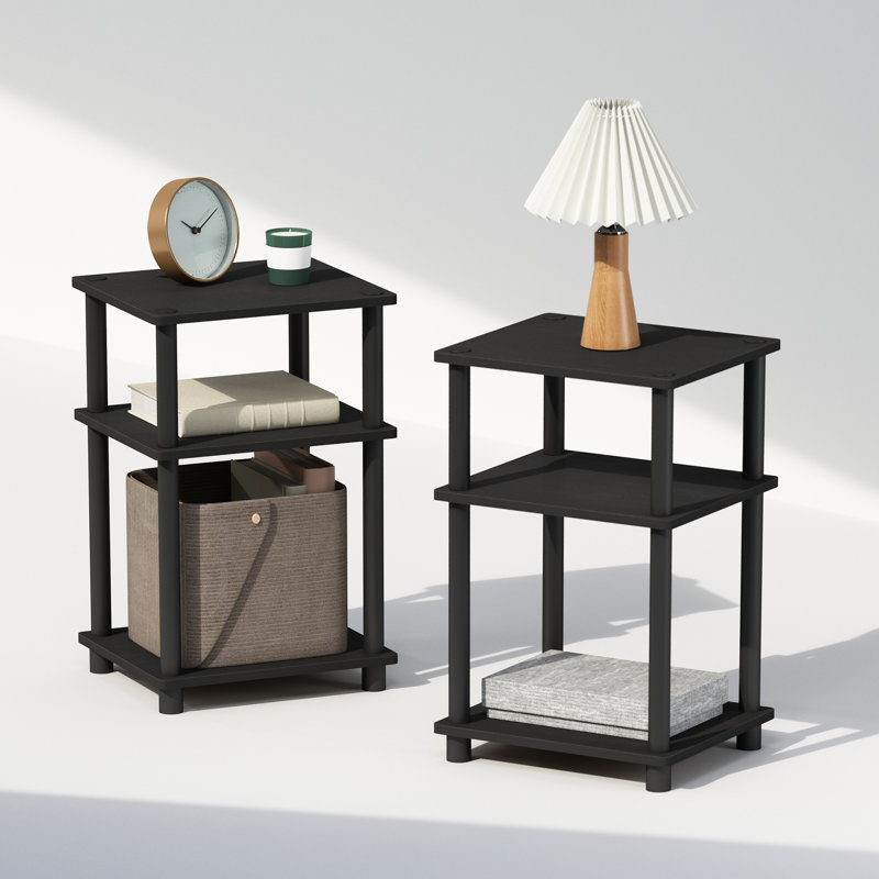 Ebern Designs Just Turn-N-Tube Open Storage Nightstand, 3-Tier, Black/Americano, Set of 2