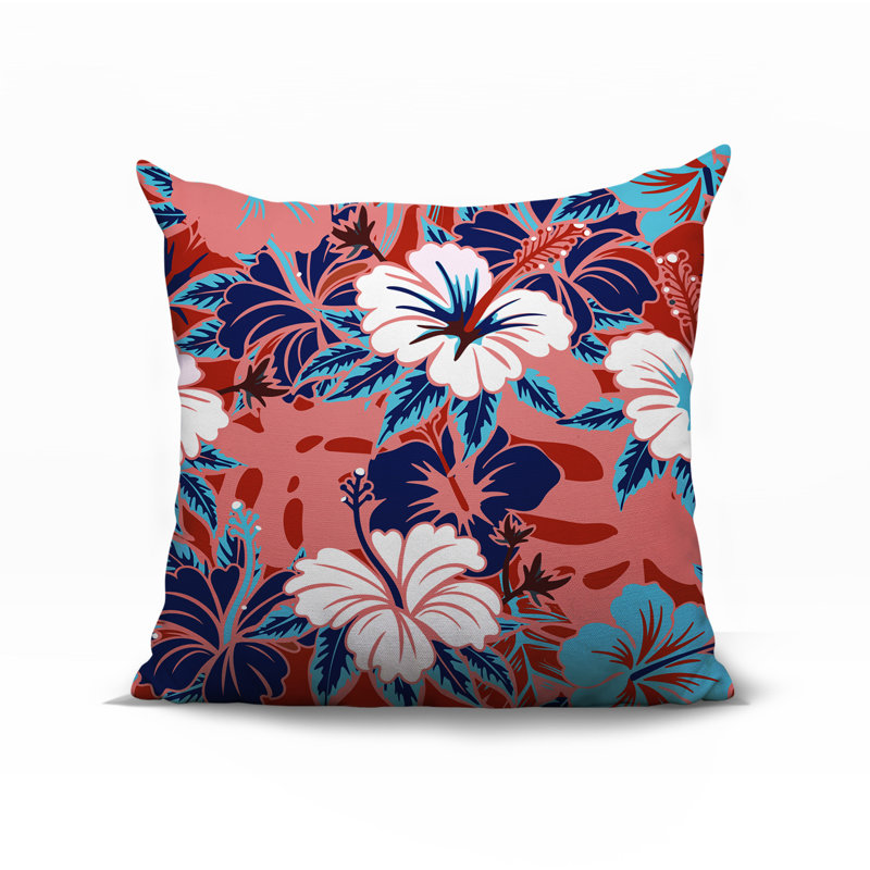 Oreiller carré réversible intérieur / extérieur à motif floral Malia, Rouge, Carré 15 po