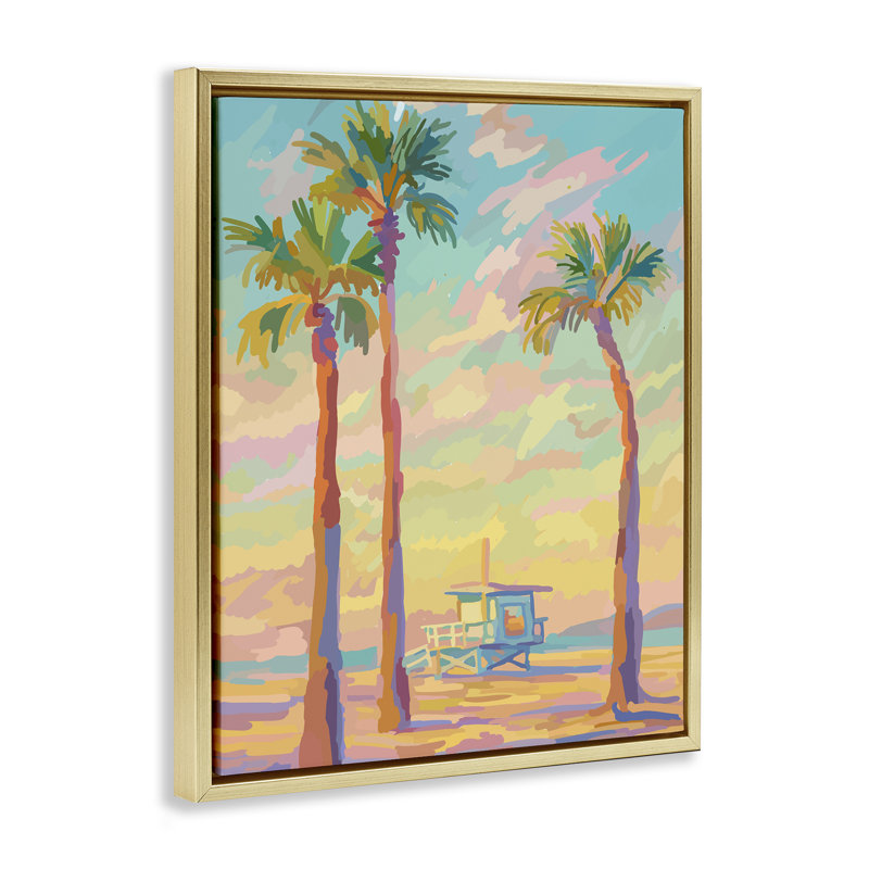 Cadre flottant Beachside Palms Abstraction, design par Amelia Noyes, Cadre flottant métallique doré, H 31 po x l 25 po