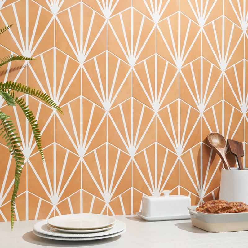 GeoHex Deco 8" Hexagon Matte Porcelain Floor and Wall Tile (9.03 Sq. Ft. / Case), Orange