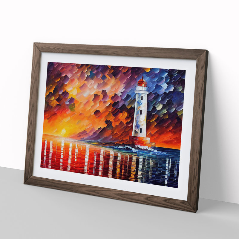 Colourful Lighthouse Vol.3 - Painting, Walnut Framed, 25cm H x 34cm W x 2cm D