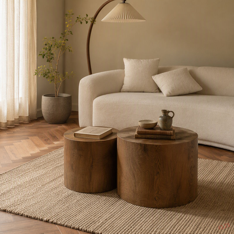 Ensemble de 2 tables basses rondes en bois Nesting