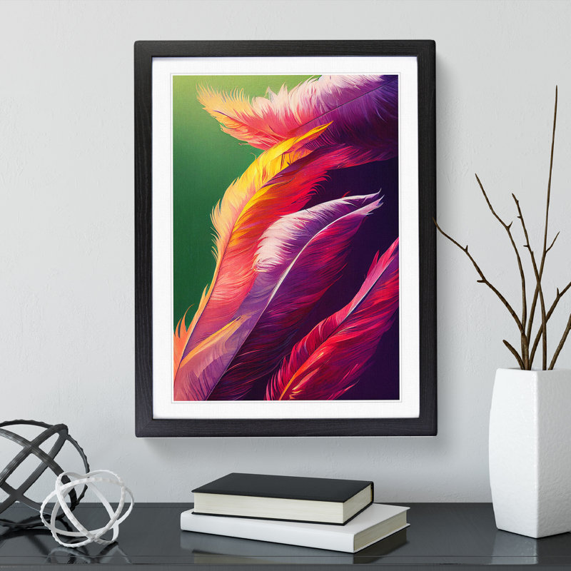 Exotic Feathers - Single Picture Frame Print, Black, 64cm H x 46cm W x 2cm D