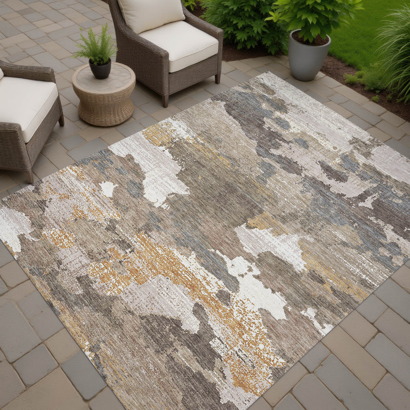 Machine Washable Indoor/Outdoor Chantille ACN2434 Abstract Rug, 2'6" x 3'10", Brown