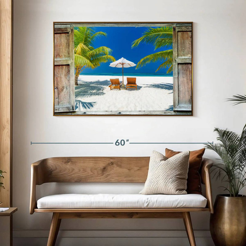 Fenêtre sur la côte des Maldives, 46 po x 31 po, Cadre flottant doré