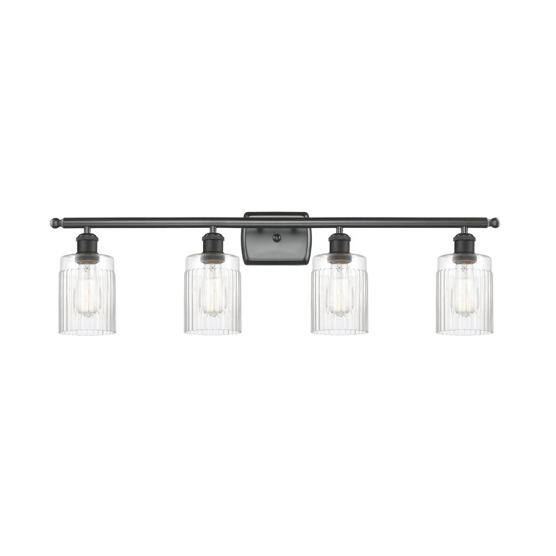 Éclairage pour salle de bain 4 lumières Caplinger, Ampoule incandescente rétro de 60 watts, Transparent, Noir mat
