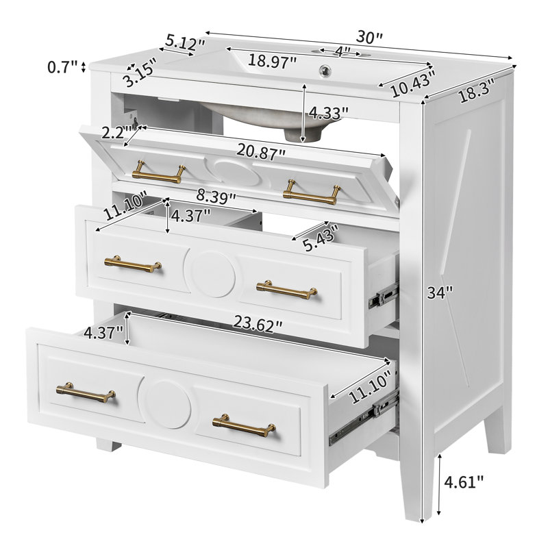 Meuble-lavabo avec lavabo pour la salle de bain, Blanc
