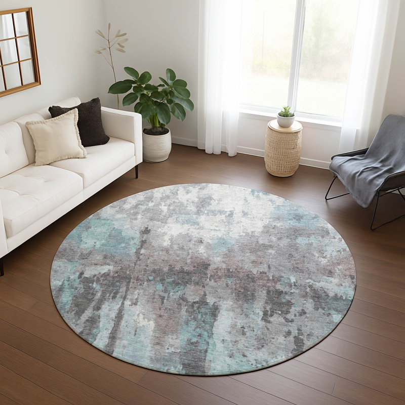Machine Washable Indoor/Outdoor Pablo ACN2284 Abstract Rug, Round 8'