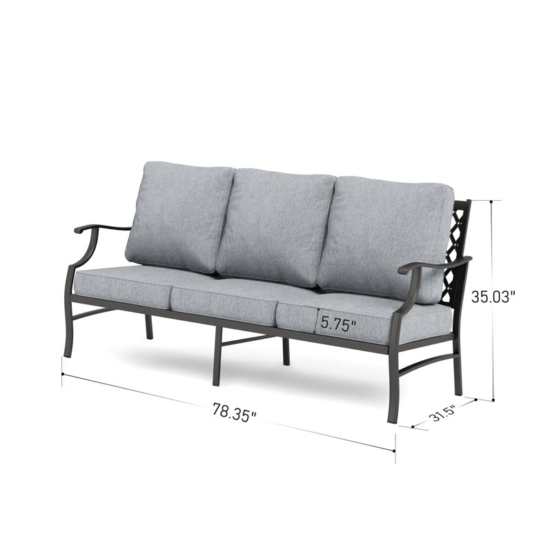 Canapé d'extérieur en métal avec coussins de 75 po de largeur Amayia, Gris